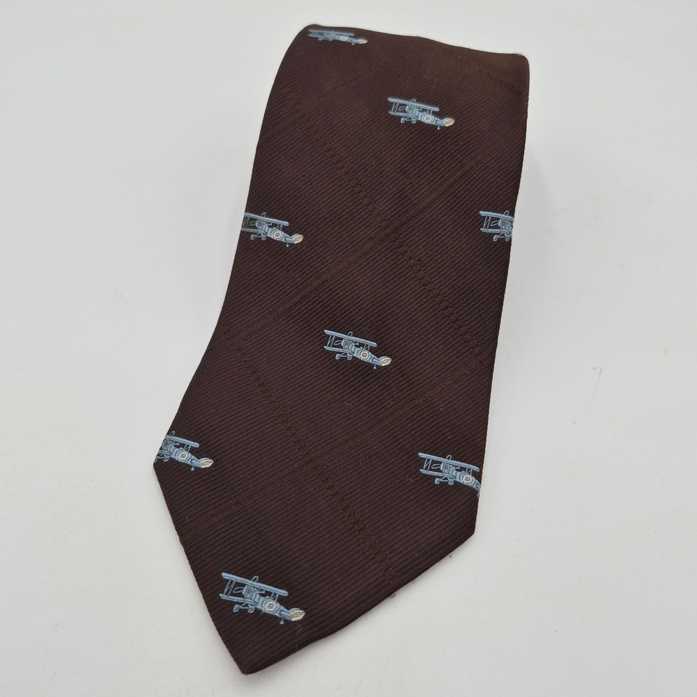 Vintage Briar Pride of England Puckett's Brown Silk Biplane Aviation Tie 4"
